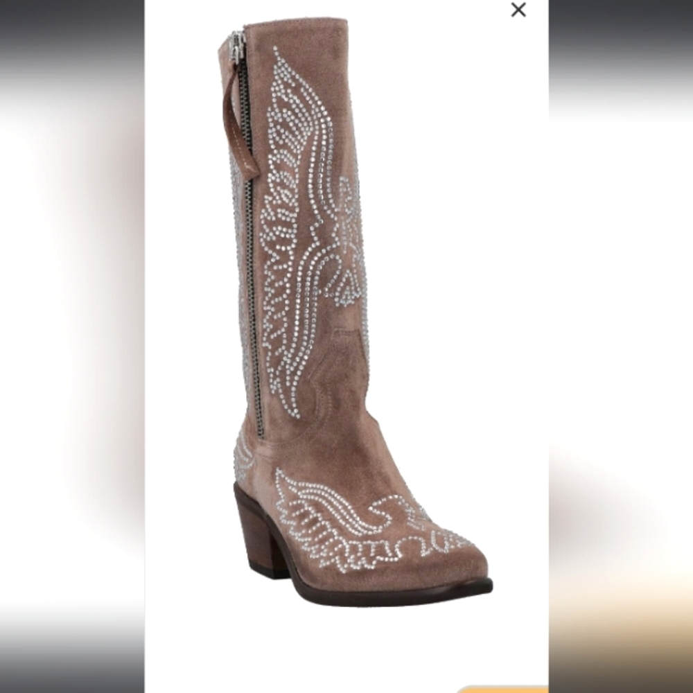 Gorgeous!JeT'Aime,khacki, sueded leather, rhinestone encrusted eagle,boots!Sz.8